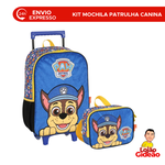 Kit Mochila de Rodinha e Costas + Lancheira Patrulha Canina Infantil Azul Oficial