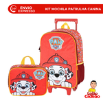 Kit Mochila de Rodinha e Costas + Lancheira Patrulha Canina Infantil Vermelha Oficial