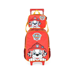 Kit Mochila de Rodinha e Costas + Lancheira Patrulha Canina Infantil Vermelha Oficial