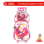 Kit Mochila de Rodinha e Costas + Lancheira Masha e o Urso Infantil Rosa Oficial