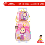 Kit Mochila de Rodinha e Costas + Lancheira Masha e o Urso Infantil Violeta Oficial