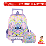 Kit Mochila de Rodinha + Lancheira Stitch Infantil Verde Oficial