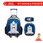 Kit Mochila de Rodinha e Costas + Lancheira + Estojo Infantil Foguete 3D