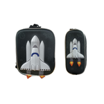 Kit Mochila de Rodinha e Costas + Lancheira + Estojo Infantil Foguete 3D