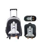 Kit Mochila de Rodinha e Costas + Lancheira + Estojo Infantil Foguete 3D