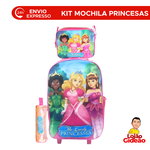 Kit Mochila de Rodinha + Lancheira + Estojo Infantil  Princesas Pink