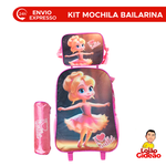 Kit Mochila de Rodinha + Lancheira + Estojo Infantil  Bailarina Rosa