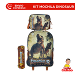 Kit Mochila de Rodinha + Lancheira + Estojo Infantil Dinosaur Marrom