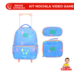 Kit Mochila de Rodinha e Costas + Lancheira + Estojo Infantil Video Game