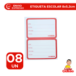 Etiqueta Escolar Retangular de Borda Vermelha 8cmx5,3cm 8un