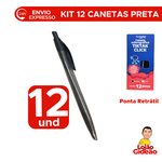 Caneta Esferográfica Preta 07mm TikTak Escrita Fina Para Escritorio Escola Revenda Com Clip