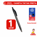 Caneta Esferográfica Preta 07mm TikTak Escrita Fina Para Escritorio Escola Revenda Com Clip