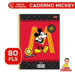 Caderno Escolar 1 Matéria Mickey Mouse Holográfico Com 80 Folhas e Adesivos