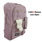 Mochila Bolsa Escolar Modelo Coreana E Japonesa Impermeável Com 6 Bolsos De Ziper Para Ensino Médio Com Chaveiro