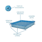 Piscina 1500 Litros Quadrada Resistente Infantil Adulto Verão Lazer PVC Mor