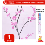 Papel de Parede Adesivo 10m x 45 cm  Flores e Folhas