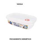 Pote de Plástico Retângula Transparente 1400ml Alimentos Marmita