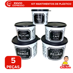 Kit Potes De Mantimentos Com 5 Peças De Plástico Para Cozinha