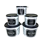 Kit 5 Potes Organizadores Mantimentos Plástico Café Arroz Feijão Sal