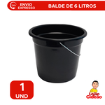 Balde Preto 6 Litros Alça de Ferro Plástico Resistente