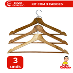 Kit com 3 Cabide de Roupa de  Madeira Envernizado