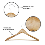 Kit com 3 Cabide de Roupa de  Madeira Envernizado