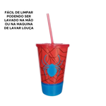 Copo Infantil Do Homem Aranha Marvel Personalizado Com Canudo Kids Crianças Para Agua Suco 550ml