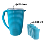 Kit Jarra De Suco 2 Litros Com 4 Copos 350ml De Plástico Colorido Resistente Jarra Para Agua Para Refresco Com Tampa