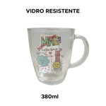 Caneca De Vidro Personaliza Mãe Café Cappuccino Chá Leite Chocolate Quente 380ml