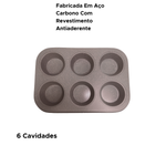 Forma Para Cupcakes Com 6 Cavidades Antiaderente Aço carbono 26cm x 18cm