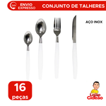 Conjunto de Talhares Cozinha 16 Peças Aço Inox Branco