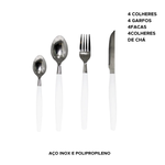 Conjunto de Talhares Cozinha 16 Peças Aço Inox Branco