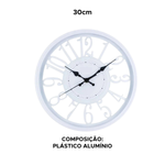 Relógio de Parede plástico Alumínio Branco 30cm