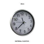 Relógio de Parede de Plástico Redondo Prata 30cm