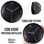 Relógio de Parede Vidro Plástico Alumínio 30cm Preto