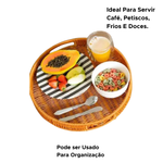 Bandeja Organizadora Multiuso Redonda Cesto Para Servi Café Petiscos Frios Doces Casa Cozinha Tecida