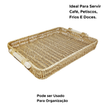 Bandeja Decorativa De Madeira Metal PVC Retangular Organizadora Com Alça Para Servi Café Frios Petiscos Casa Cozinha 