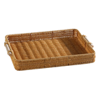 Bandeja Decorativa De Madeira Metal PVC Retangular Organizadora Com Alça Para Servi Café Frios Petiscos Casa Cozinha 