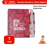 Bloco De Nota Com Caneta Caderno De Anotação Caderneta 140 Paginas Namorados 18cm x 14cm