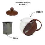 Chaleira Chá Vidro Infusor Bule Chá e Café Venice 1200ml