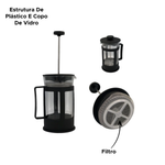 Cafeteira Prensa Francesa Cremeira Com Filtro 650ml Café Leite Chá Em Vidro Manual Espumante Preto