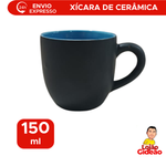 Xicara de Ceramica Café Cha Lisa 150ml Preta E Azul