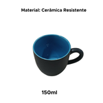 Xicara de Ceramica Café Cha Lisa 150ml Preta E Azul