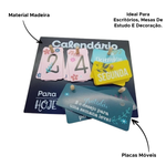 Calendário de Mesa Decorativo de Madeira com Plaquinhas Permanente Colorido Escritório Preto