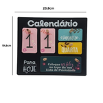 Calendário de Mesa Decorativo de Madeira com Plaquinhas Permanente Colorido Escritório Preto