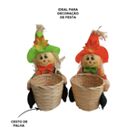 Espantalho Palha Com Cesta Festa Junina Arraia Decoração 26cm x11cm