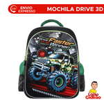 Mochila Escolar Infantil Carro 3D Reforçada Espaçosa Para Crianças