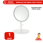 Espelho de Mesa Redondo touch com Led USB Porta Joias