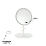 Espelho de Mesa Redondo touch com Led USB Porta Joias