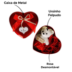 Caixa De Presente Coração De Metal Com Ursinho E Rosas 12cm x 5cm